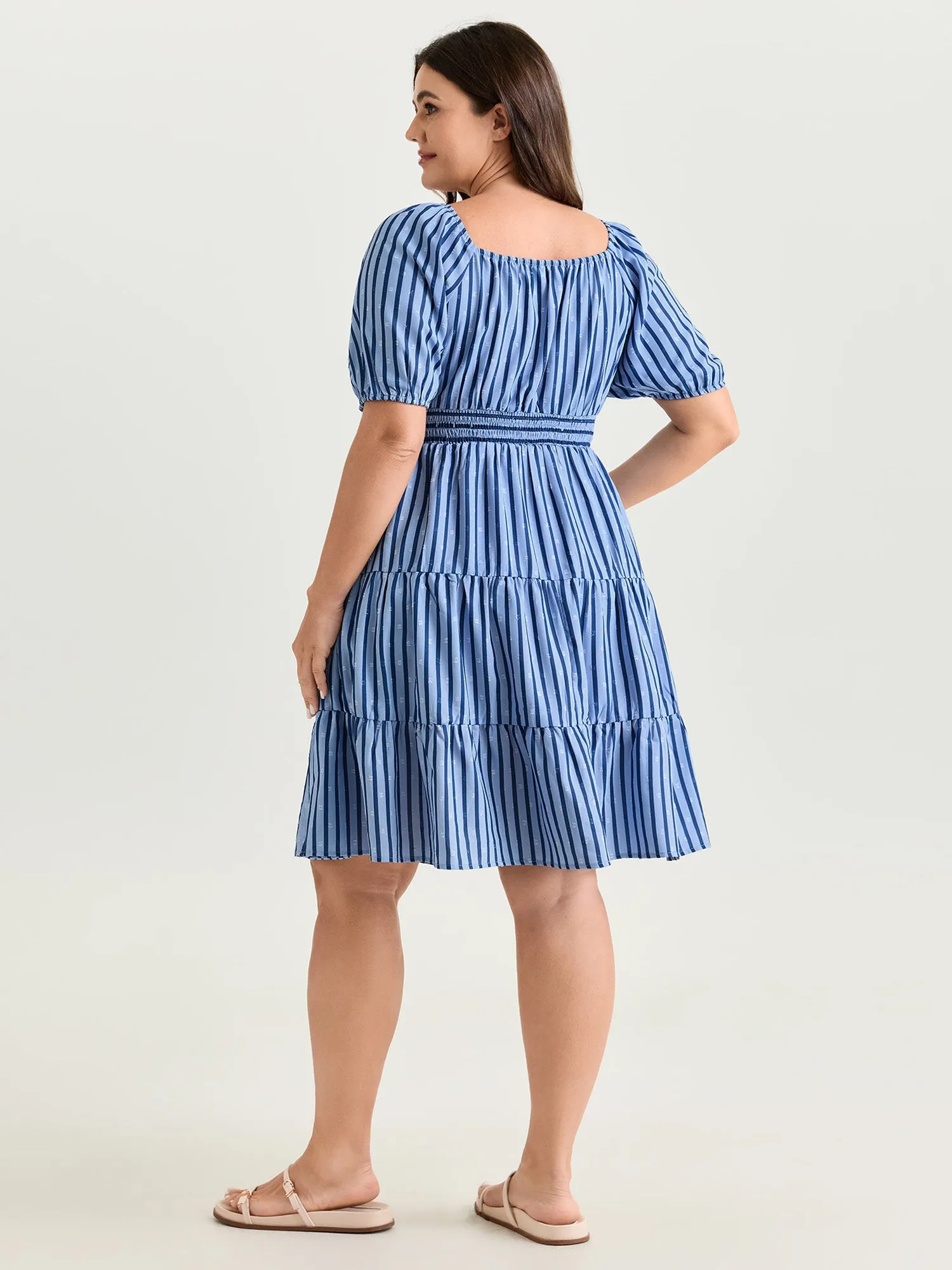 Striped Print Neck-Tie Tiered Mini Dress sold by Bloomchic product image thumbnail 4