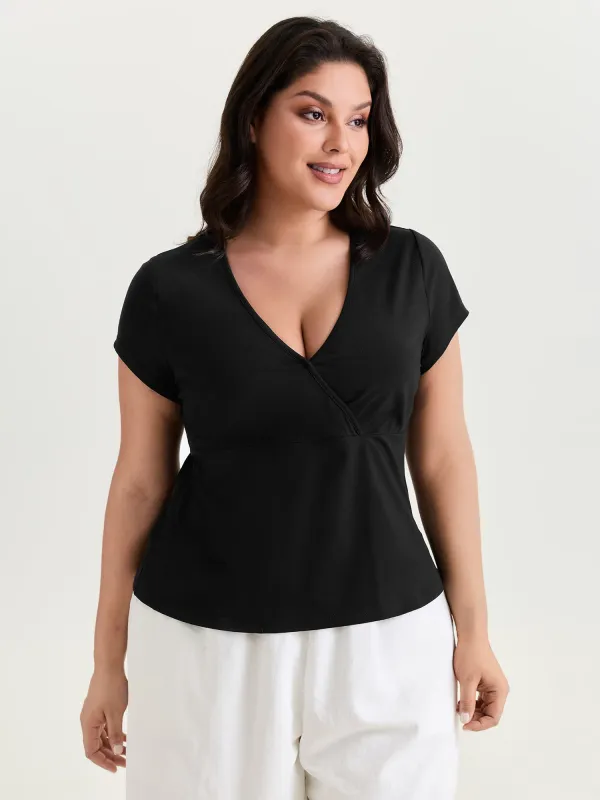 Cotton Stretchy V-Neckline Plain T-Shirt made by Bloomchic