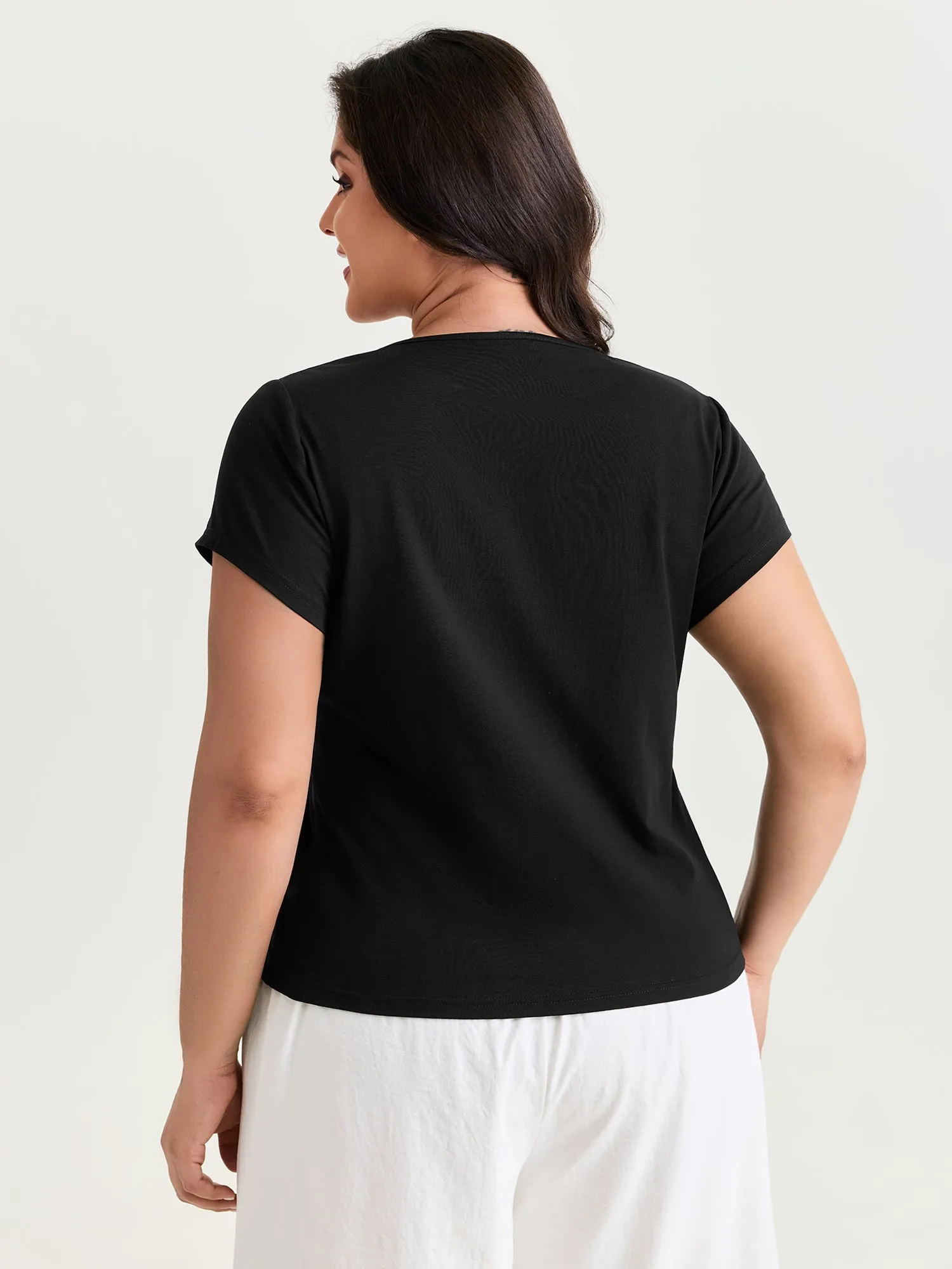Cotton Stretchy V-Neckline Plain T-Shirt sold by Bloomchic product image thumbnail 5