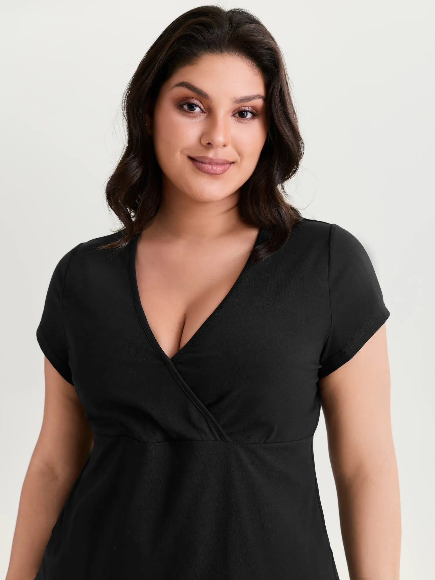 Cotton Stretchy V-Neckline Plain T-Shirt sold by Bloomchic product image thumbnail 2