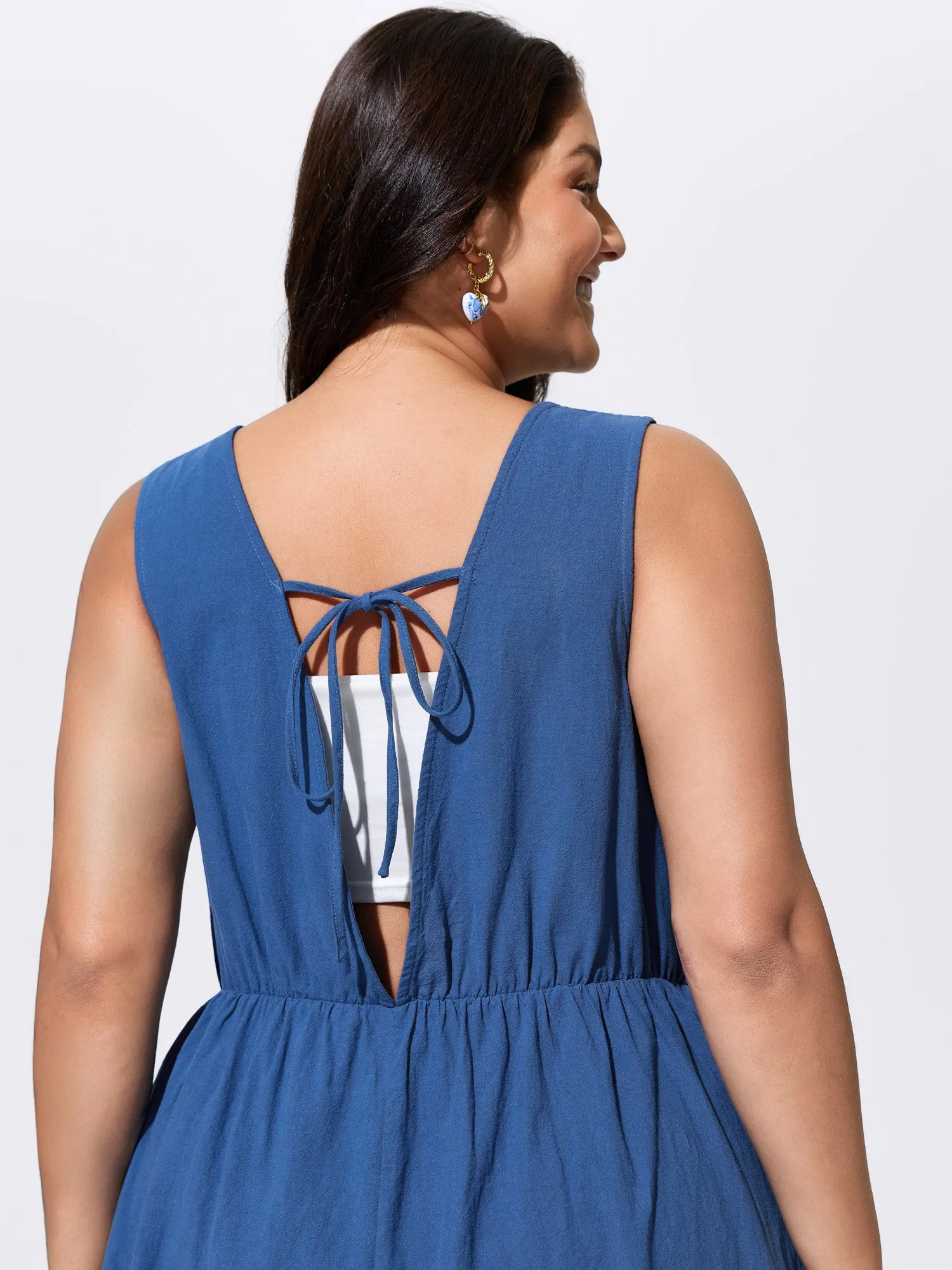 Cotton Pleated Open Back-Ties Plain Romper sold by Bloomchic product image thumbnail 2