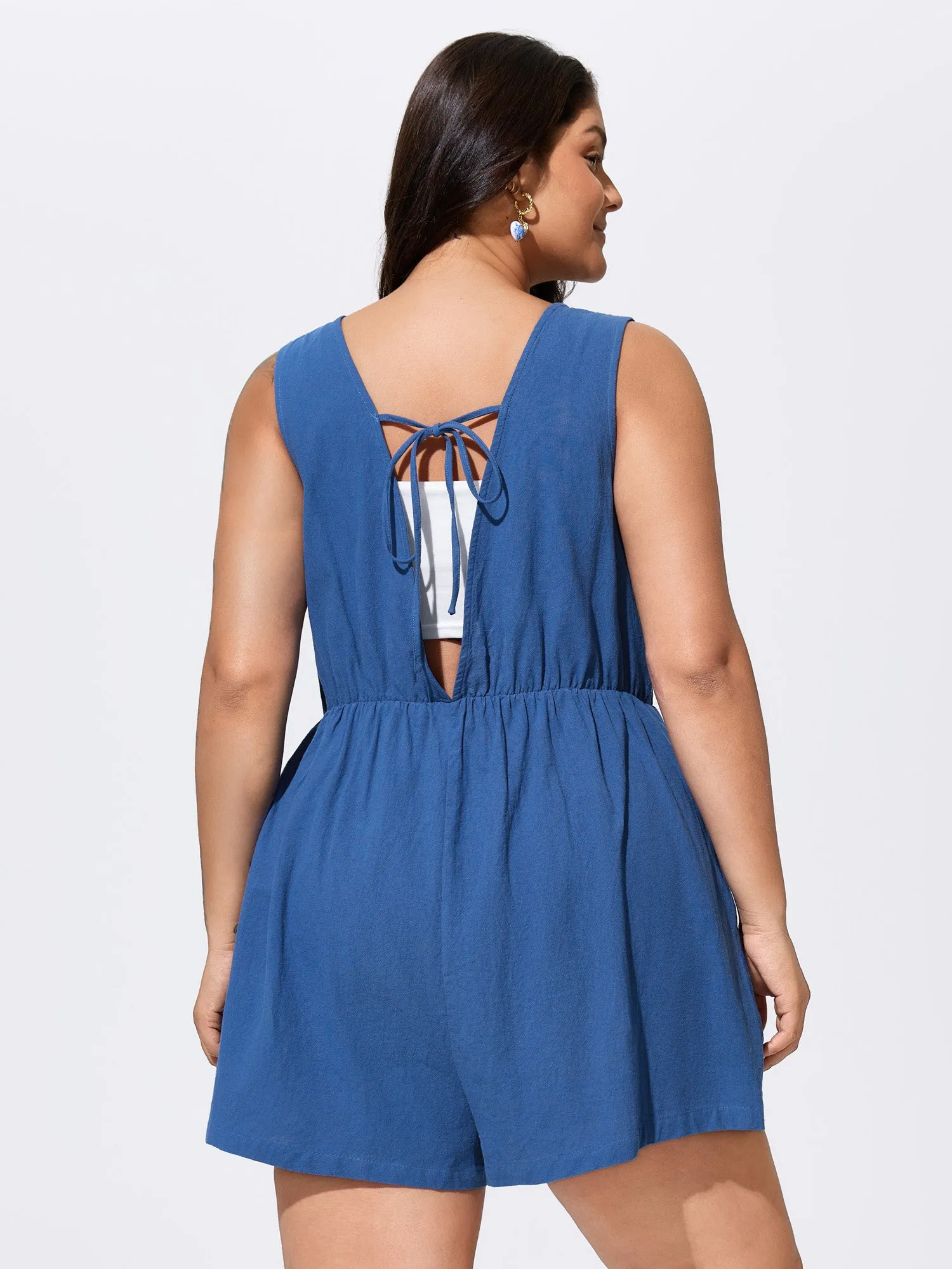 Cotton Pleated Open Back-Ties Plain Romper sold by Bloomchic product image thumbnail 5