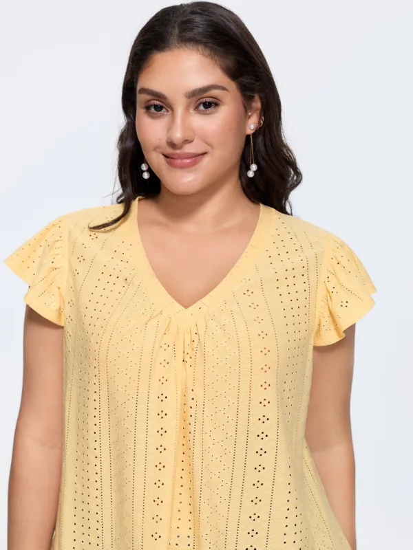 Stretchy Eyelet Texture Pleated Top made by Bloomchic