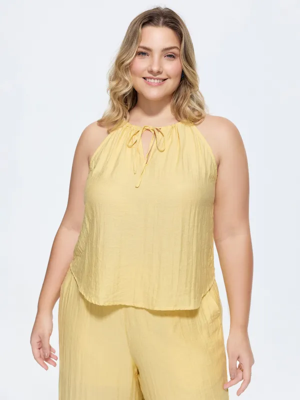 Linen Blend Halter Neckline Tank Top made by Bloomchic
