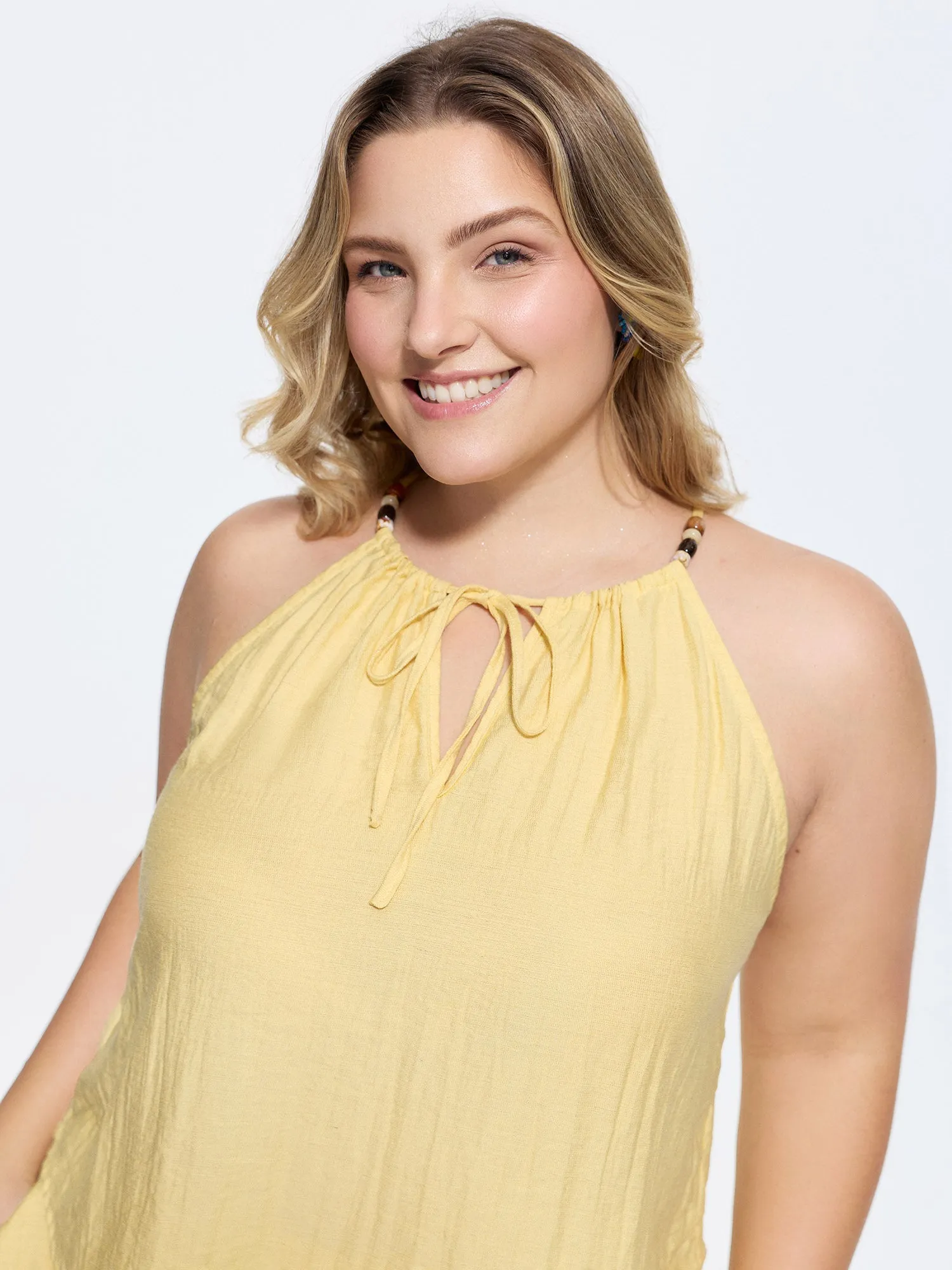 Linen Blend Halter Neckline Tank Top sold by Bloomchic product image thumbnail 2