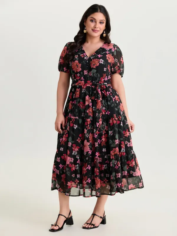 Floral Romance Pockets Belted Midi Dress made by Bloomchic