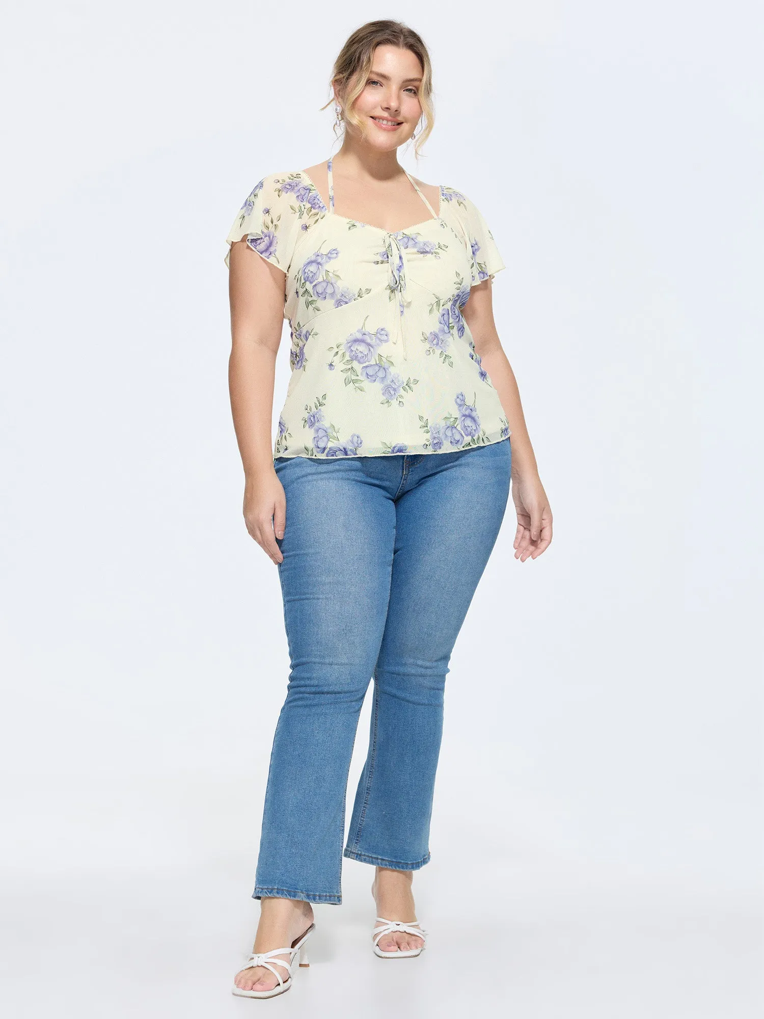 Rose Print Neck-Tie Sweetheart Knit Top sold by Bloomchic product image thumbnail 3