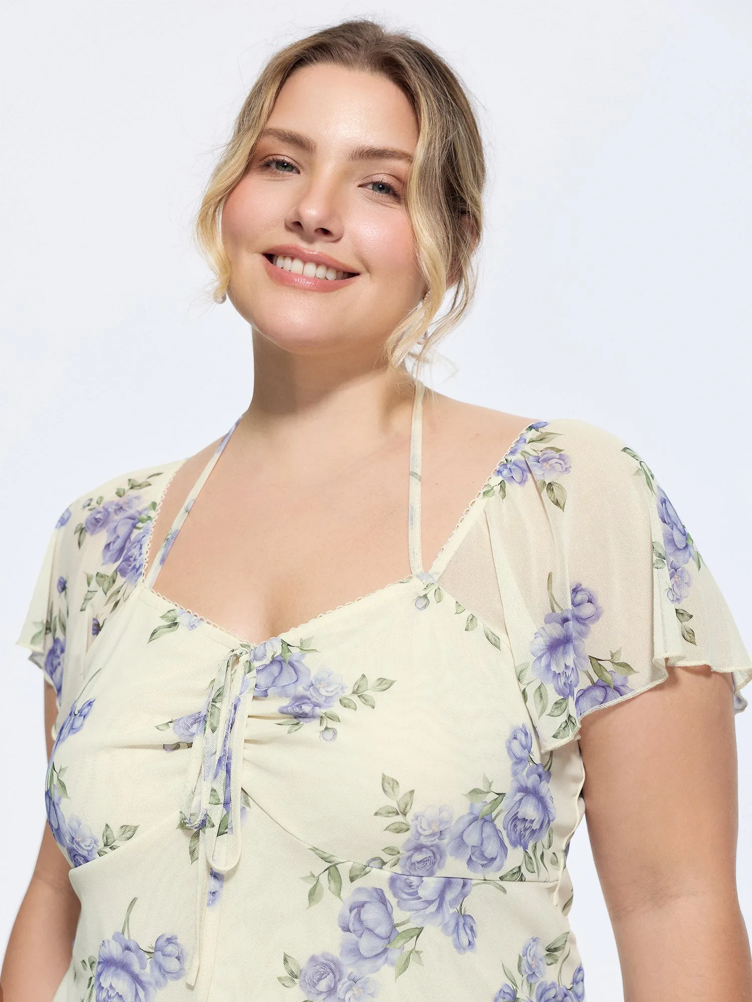 Rose Print Neck-Tie Sweetheart Knit Top sold by Bloomchic product image thumbnail 2