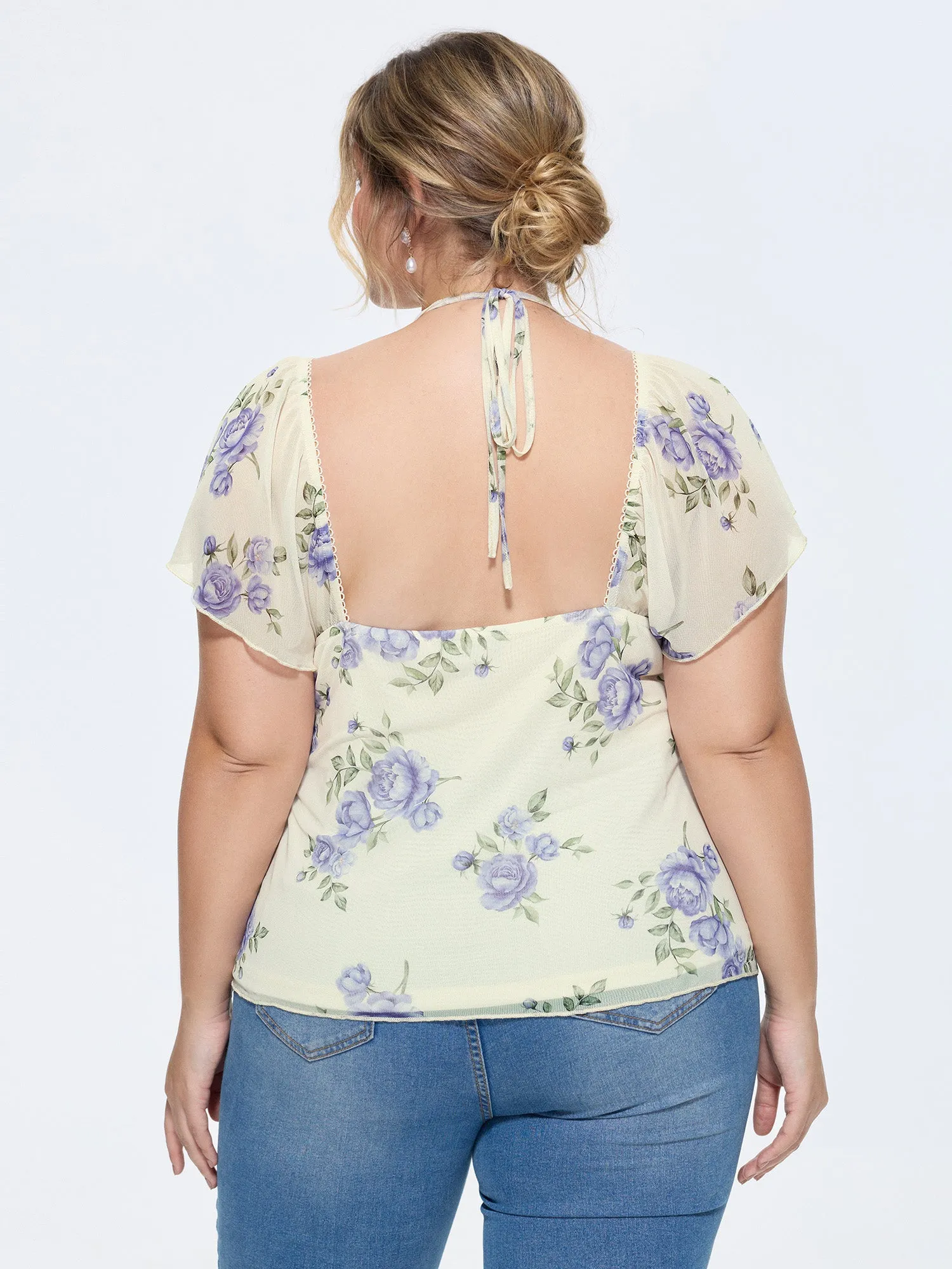 Rose Print Neck-Tie Sweetheart Knit Top sold by Bloomchic product image thumbnail 4