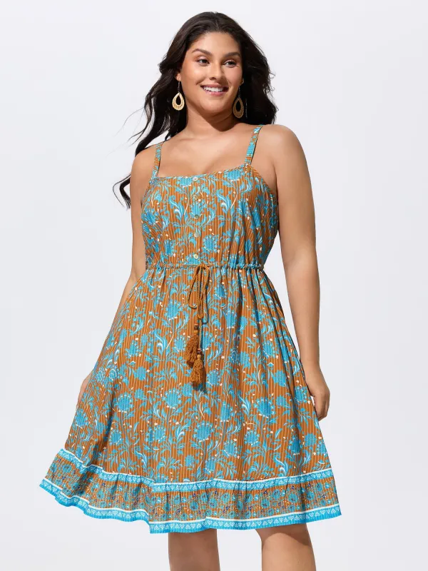 Floral Striped Print Button Detail Mini Dress made by Bloomchic