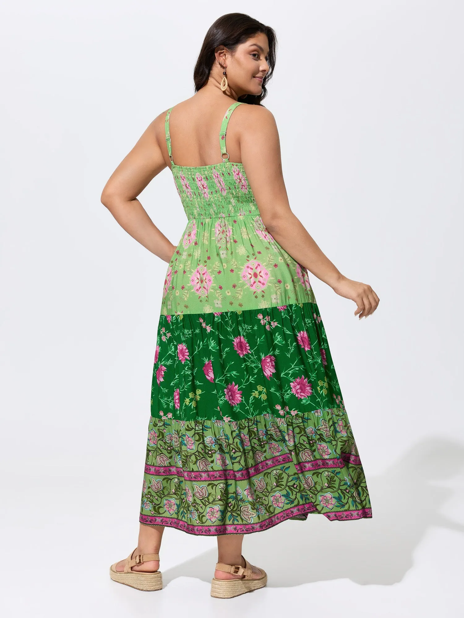 Floral Color Contrast Tiered Maxi Dress sold by Bloomchic product image thumbnail 4