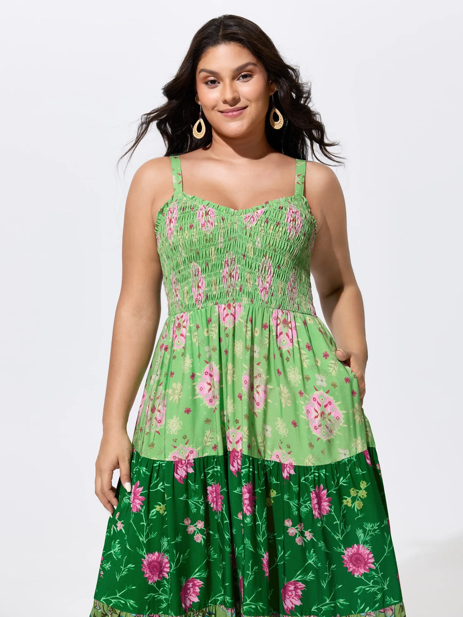 Floral Color Contrast Tiered Maxi Dress sold by Bloomchic product image thumbnail 3
