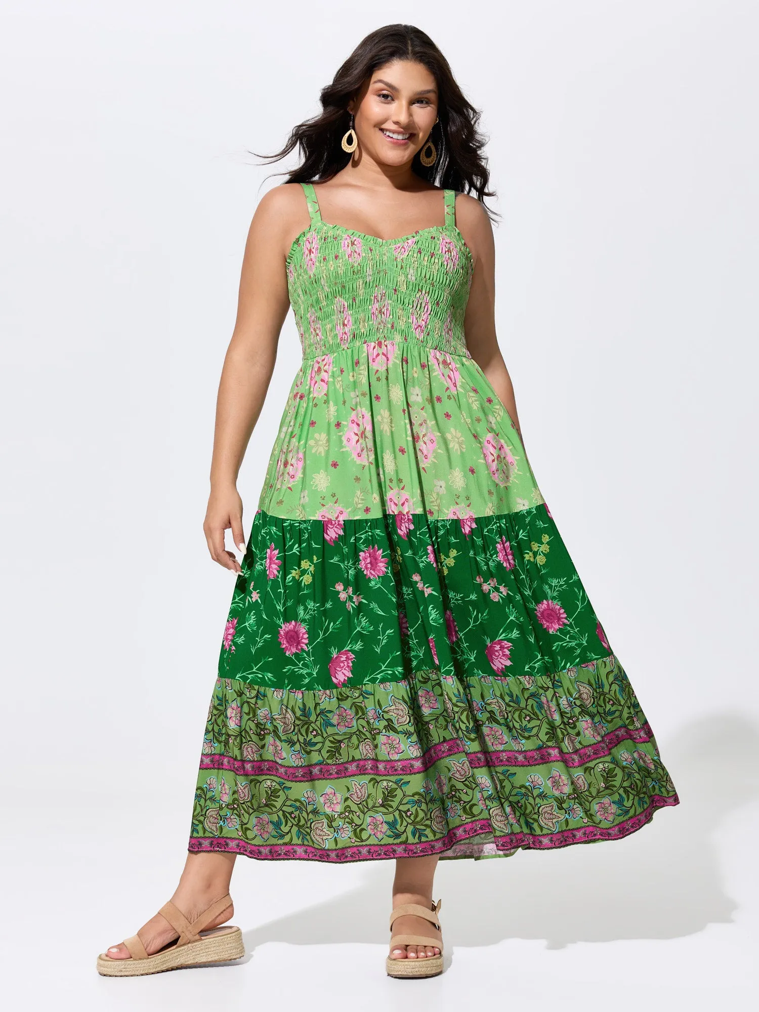 Floral Color Contrast Tiered Maxi Dress sold by Bloomchic