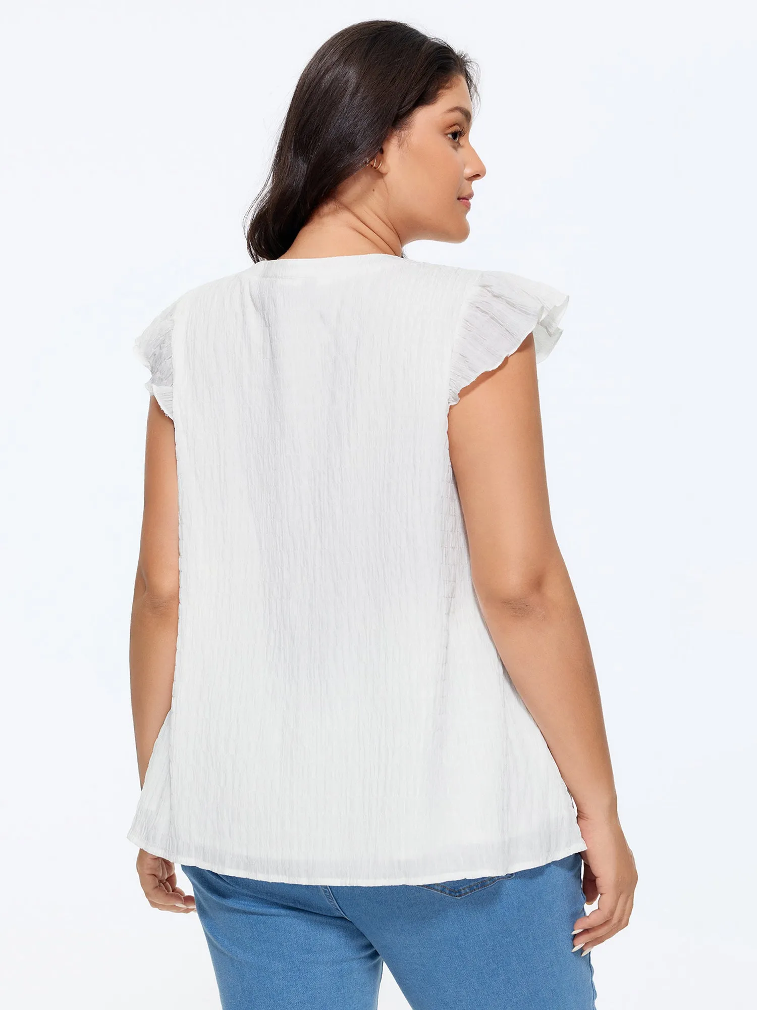 Cotton Textured Neckline Flutter Sleeve Blouse sold by Bloomchic product image thumbnail 4