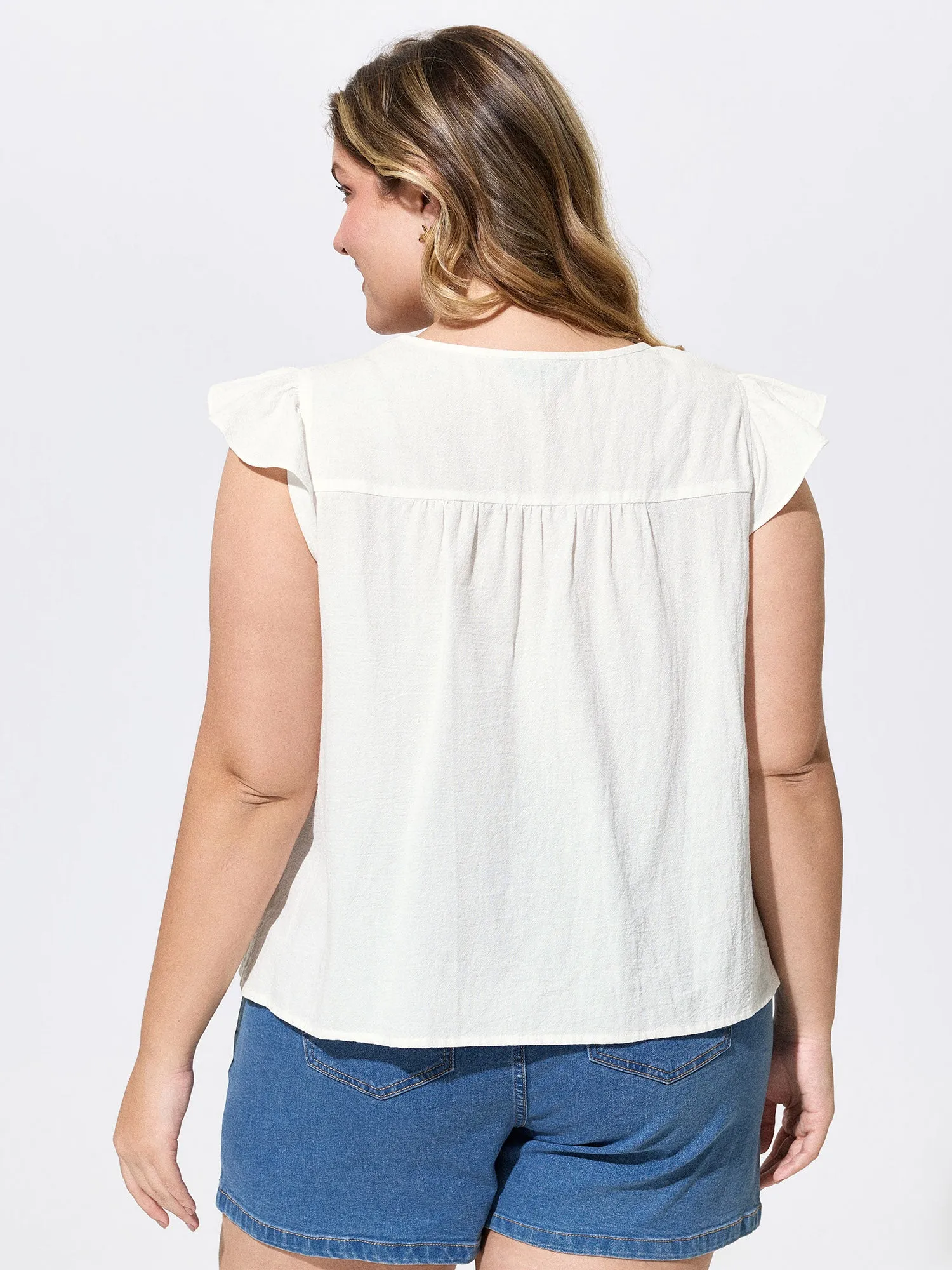Cotton Floral Embroidered Flutter Sleeve Plain Blouse sold by Bloomchic product image thumbnail 5