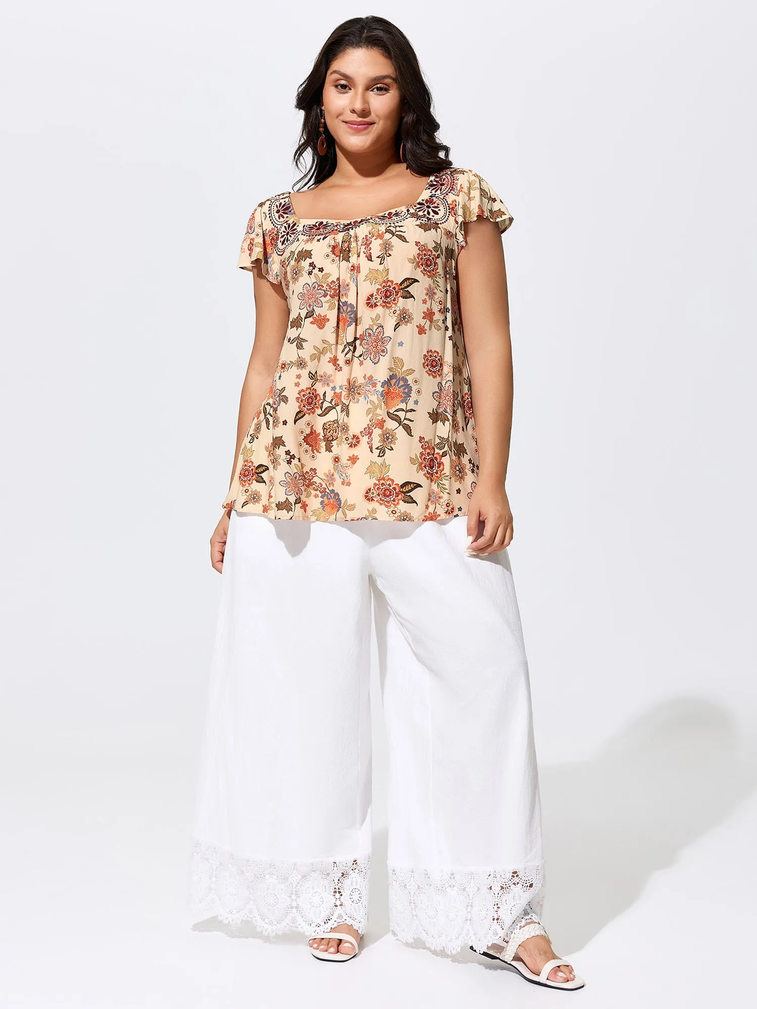Floral Embroidered Square Neckline Flowy Blouse sold by Bloomchic product image thumbnail 3