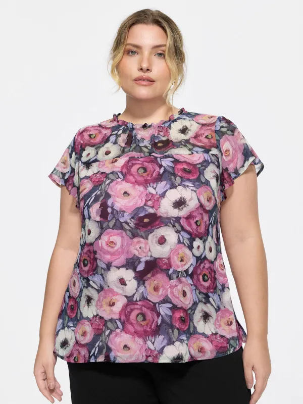 Floral Blend Print Mesh Blouse made by Bloomchic