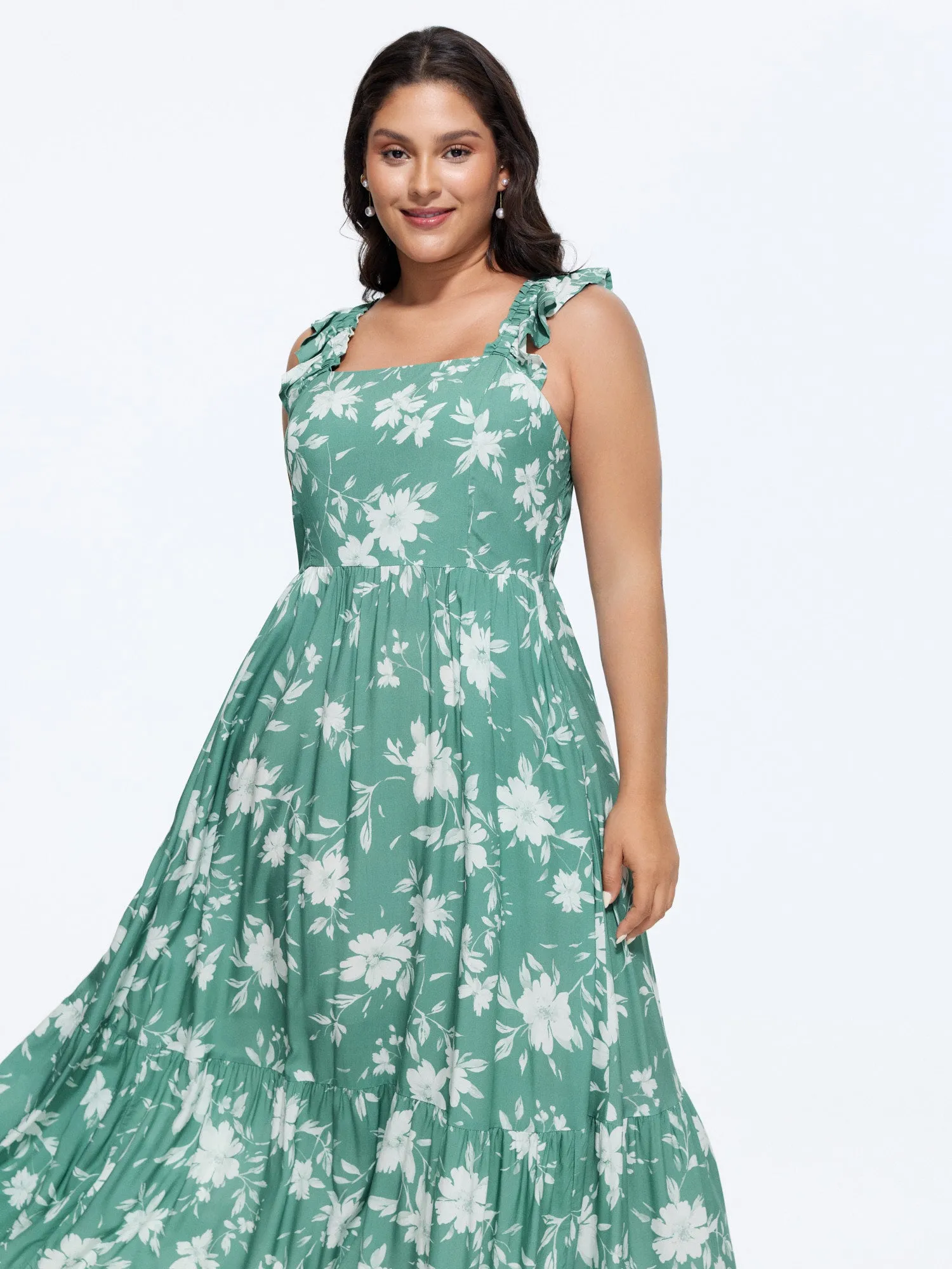 Floral Print Ruffled Straps Flowy Maxi Dress sold by Bloomchic product image thumbnail 3