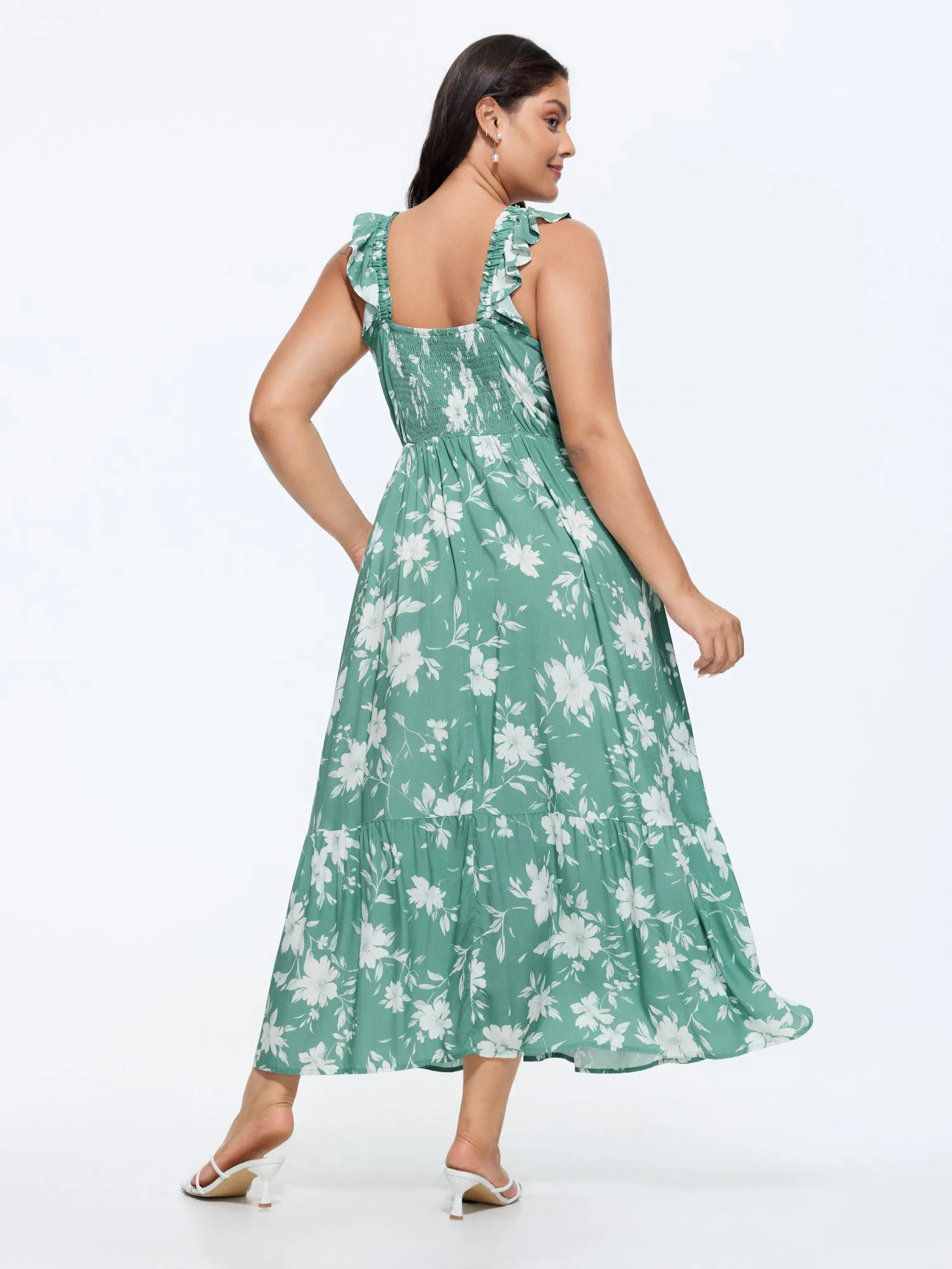 Floral Print Ruffled Straps Flowy Maxi Dress sold by Bloomchic product image thumbnail 4