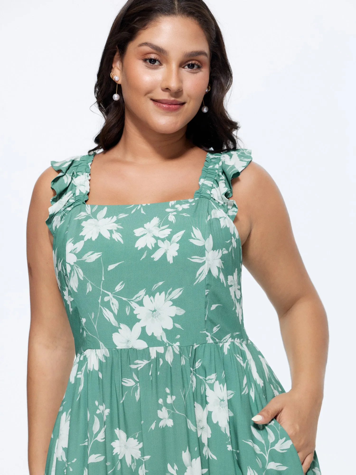 Floral Print Ruffled Straps Flowy Maxi Dress sold by Bloomchic product image thumbnail 2