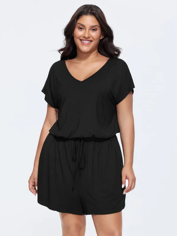 Supersoft V-Neck Drawstring Romper made by Bloomchic
