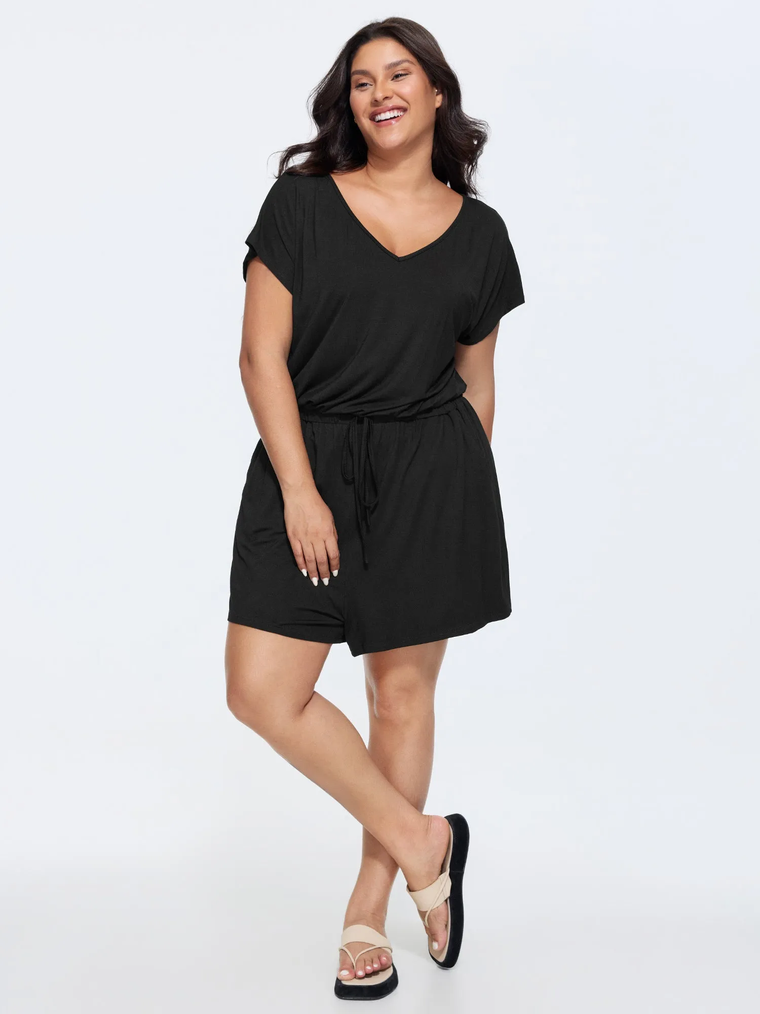 Supersoft V-Neck Drawstring Romper sold by Bloomchic product image thumbnail 3