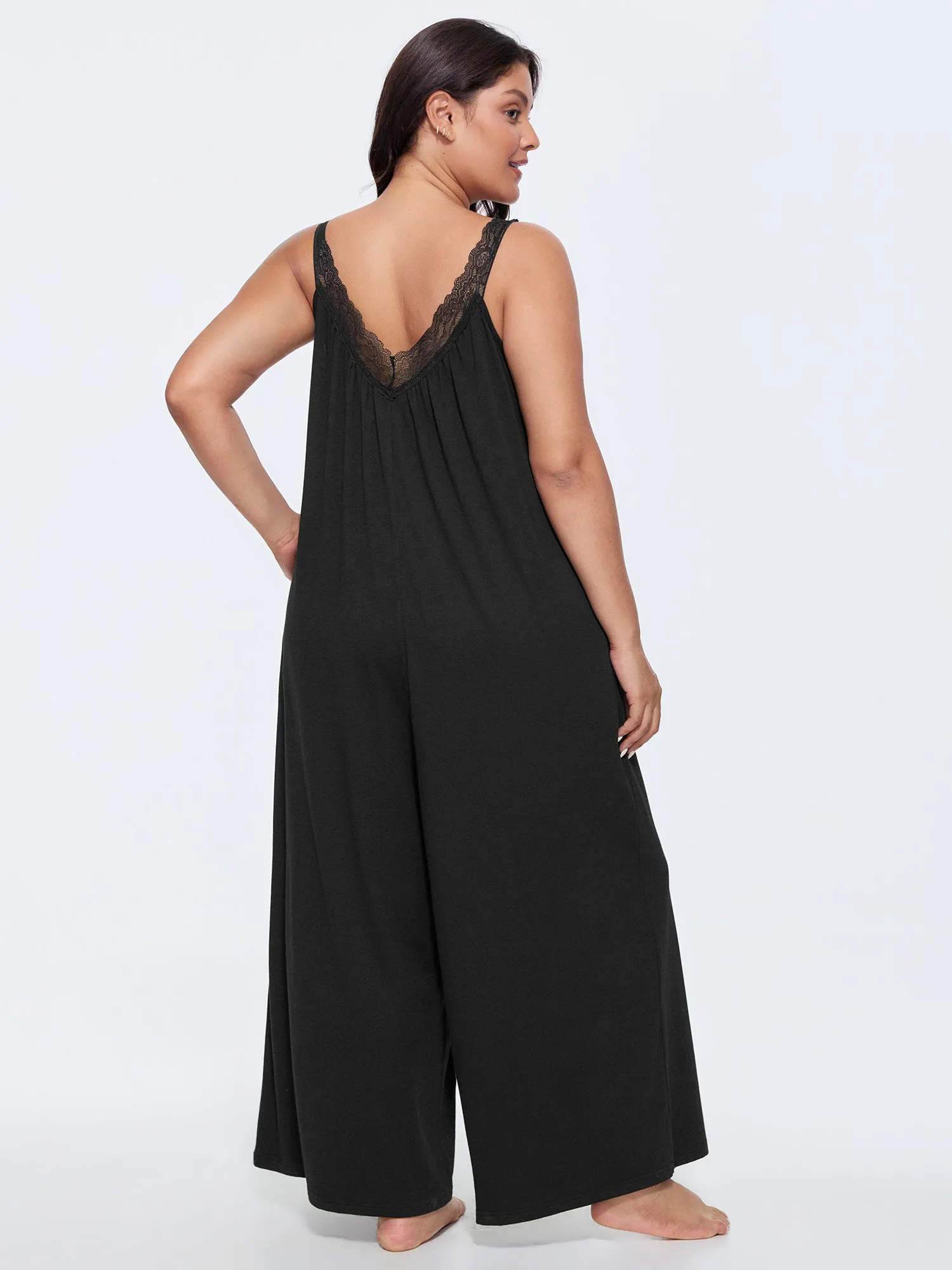 Supersoft Stretchy Sheer Neckline Relaxed-Fit Lounge Jumpsuit sold by Bloomchic product image thumbnail 5