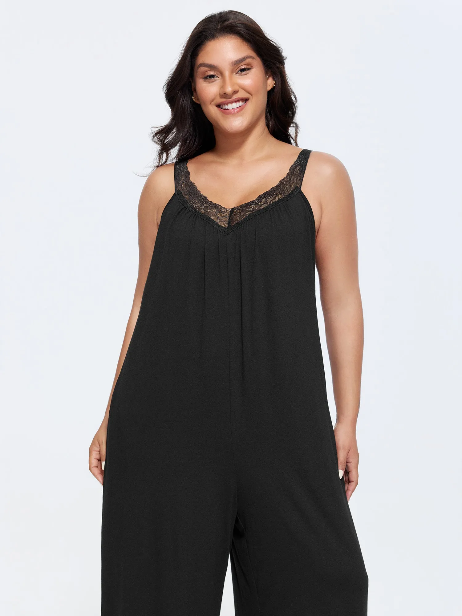 Supersoft Stretchy Sheer Neckline Relaxed-Fit Lounge Jumpsuit sold by Bloomchic product image thumbnail 3