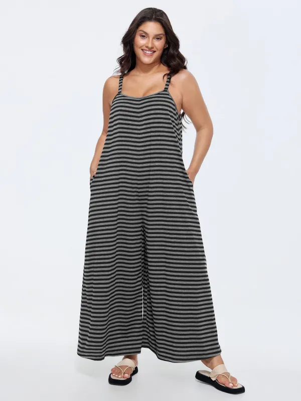Striped Print Relaxed-Fit Cami Jumpsuit made by Bloomchic