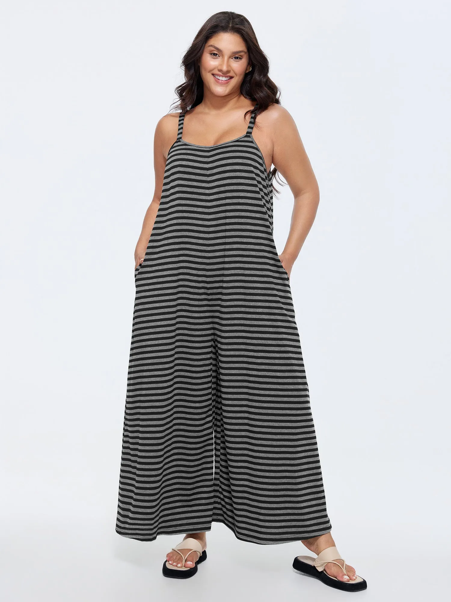 Striped Print Relaxed-Fit Cami Jumpsuit sold by Bloomchic