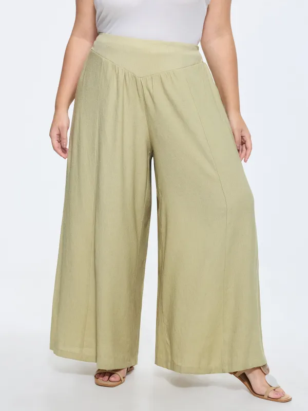 Wide-Waistband Textured Flowy Pants made by Bloomchic