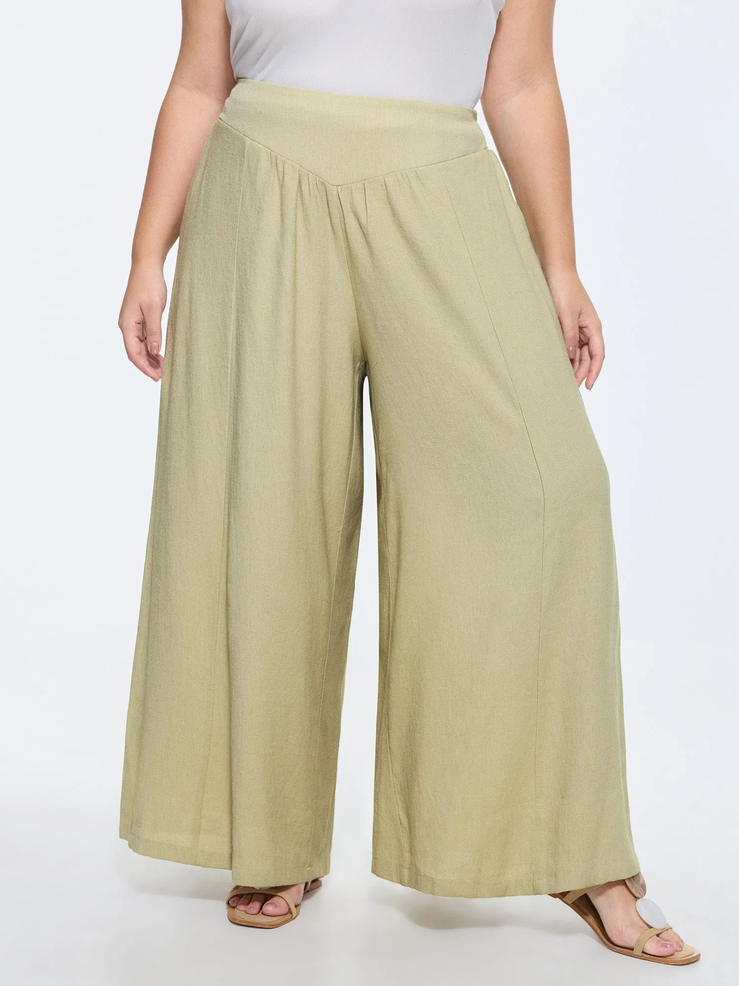 Wide-Waistband Textured Flowy Pants sold by Bloomchic