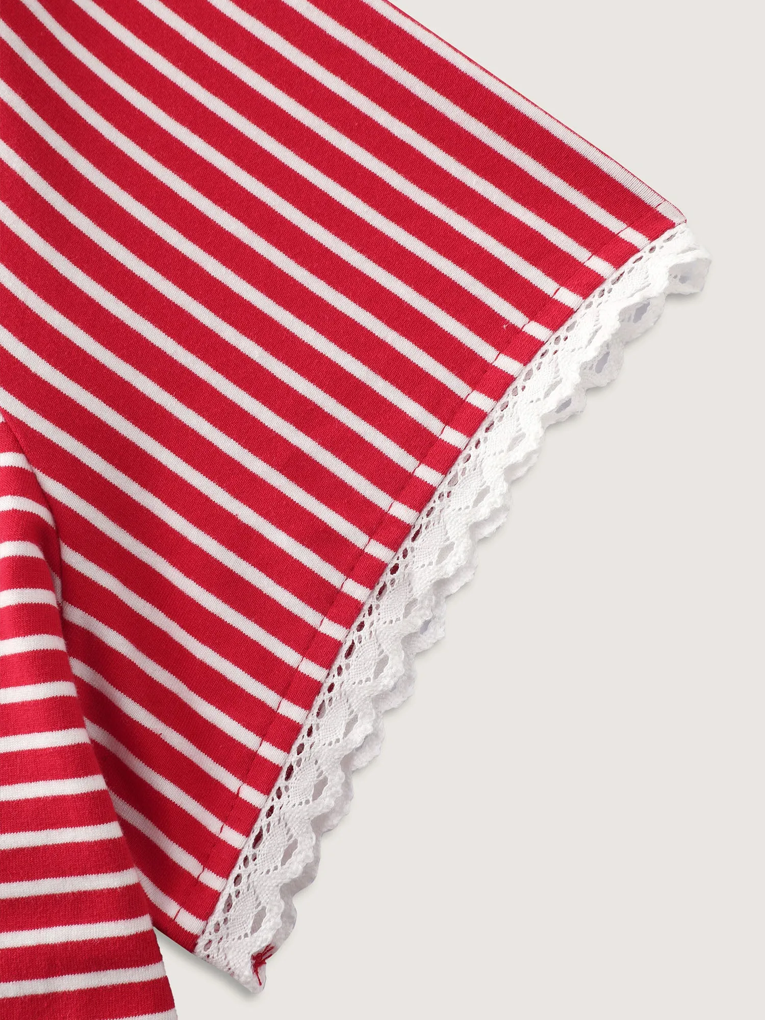 Cotton Striped Print Lace Crew Neckline T-Shirt sold by Bloomchic product image thumbnail 5