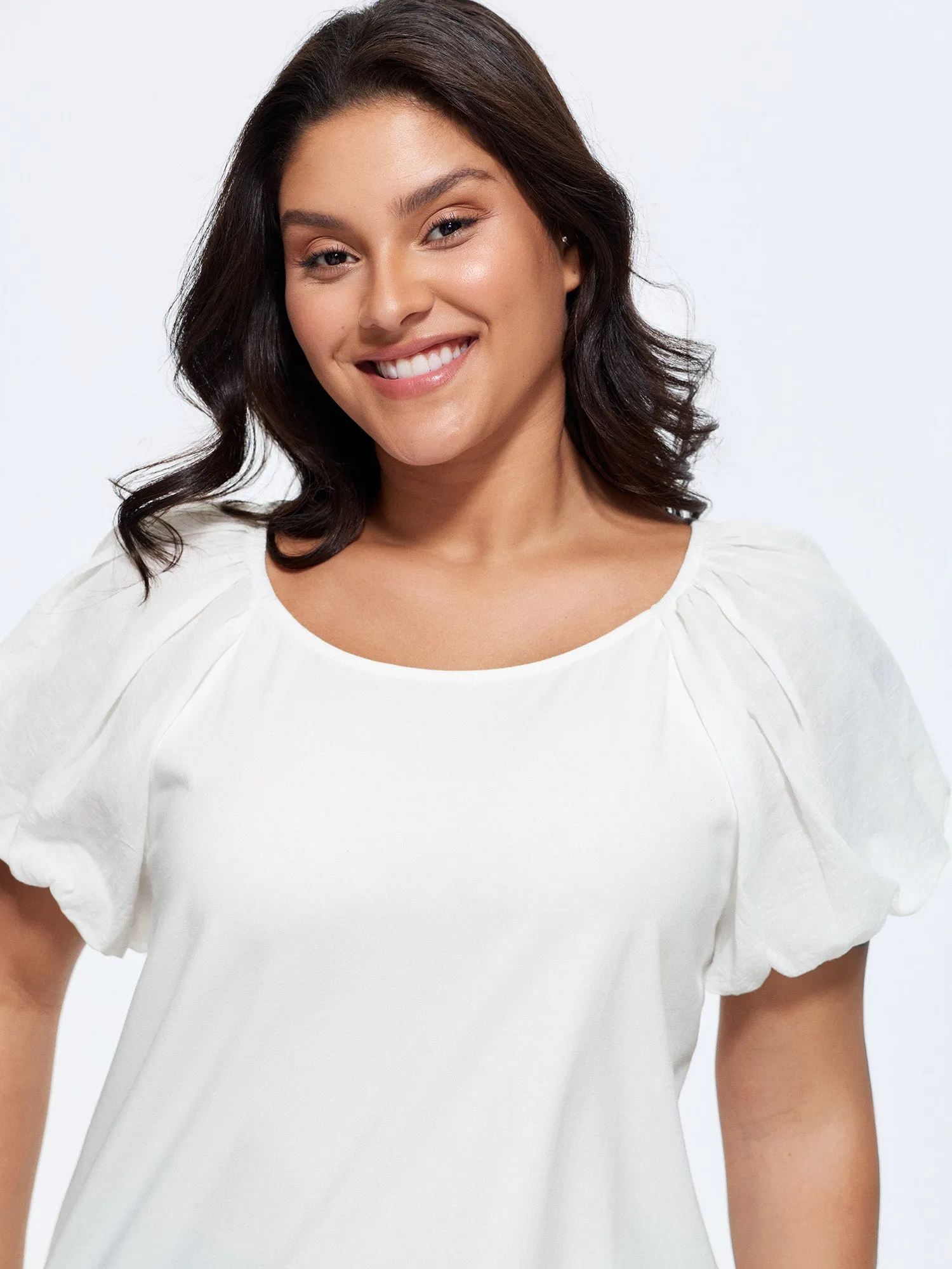 Cotton Balloon Sleeve Round Neck Spliced T-Shirt sold by Bloomchic product image thumbnail 2