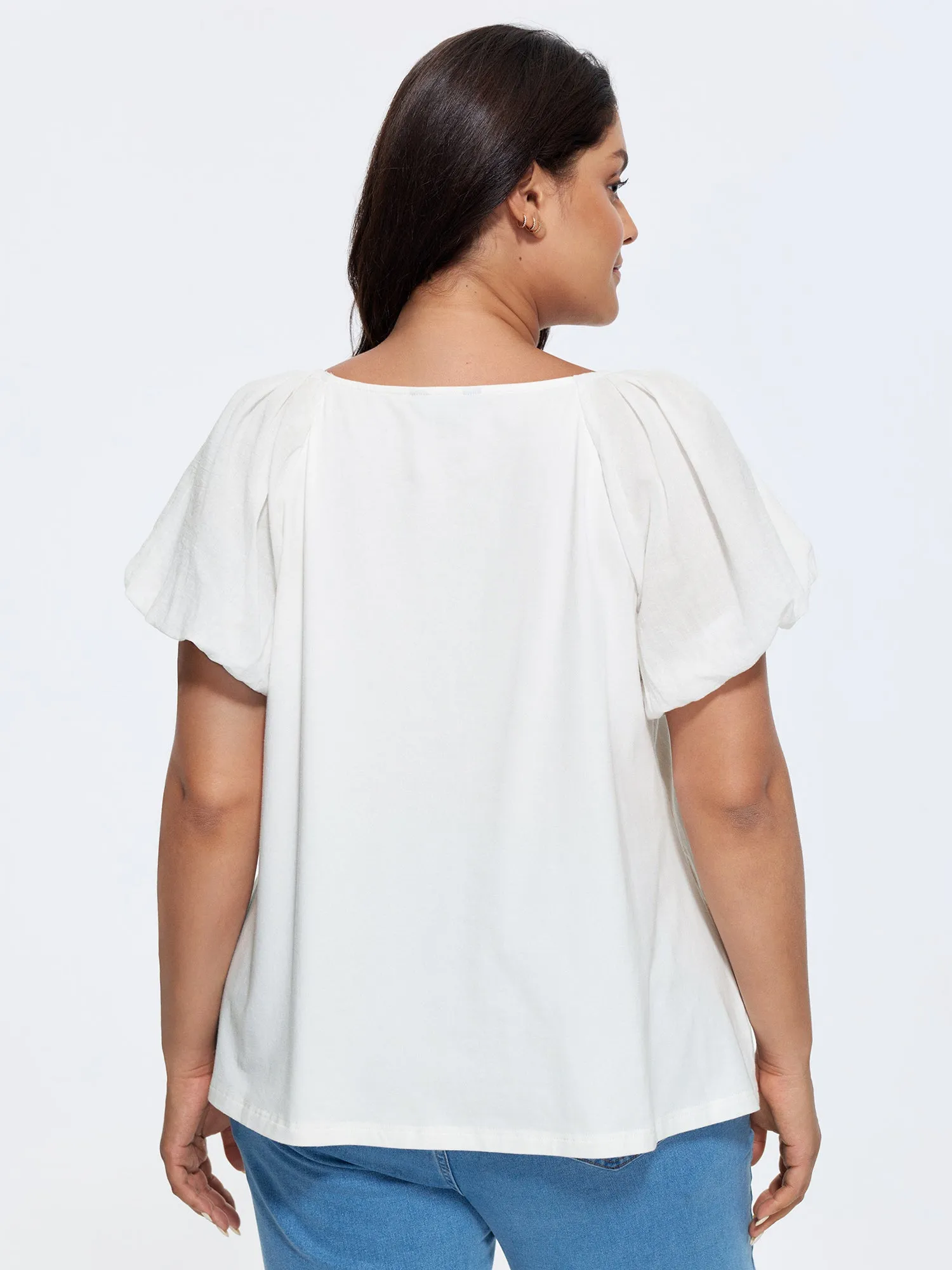 Cotton Balloon Sleeve Round Neck Spliced T-Shirt sold by Bloomchic product image thumbnail 4