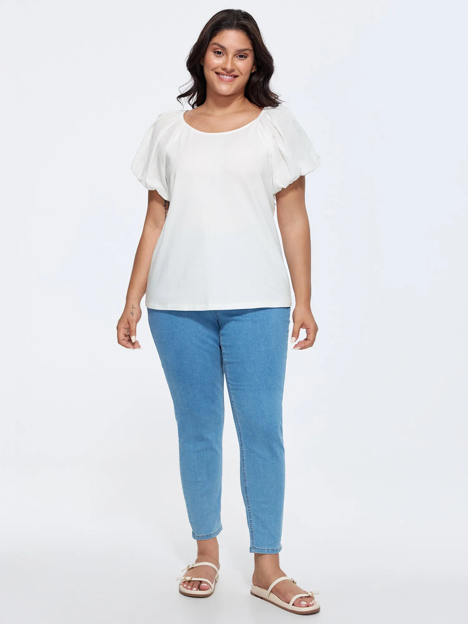 Cotton Balloon Sleeve Round Neck Spliced T-Shirt sold by Bloomchic product image thumbnail 3