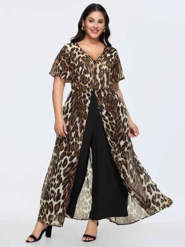 Hidden Zipper Leopard Layered Pockets Jumpsuit made by Bloomchic