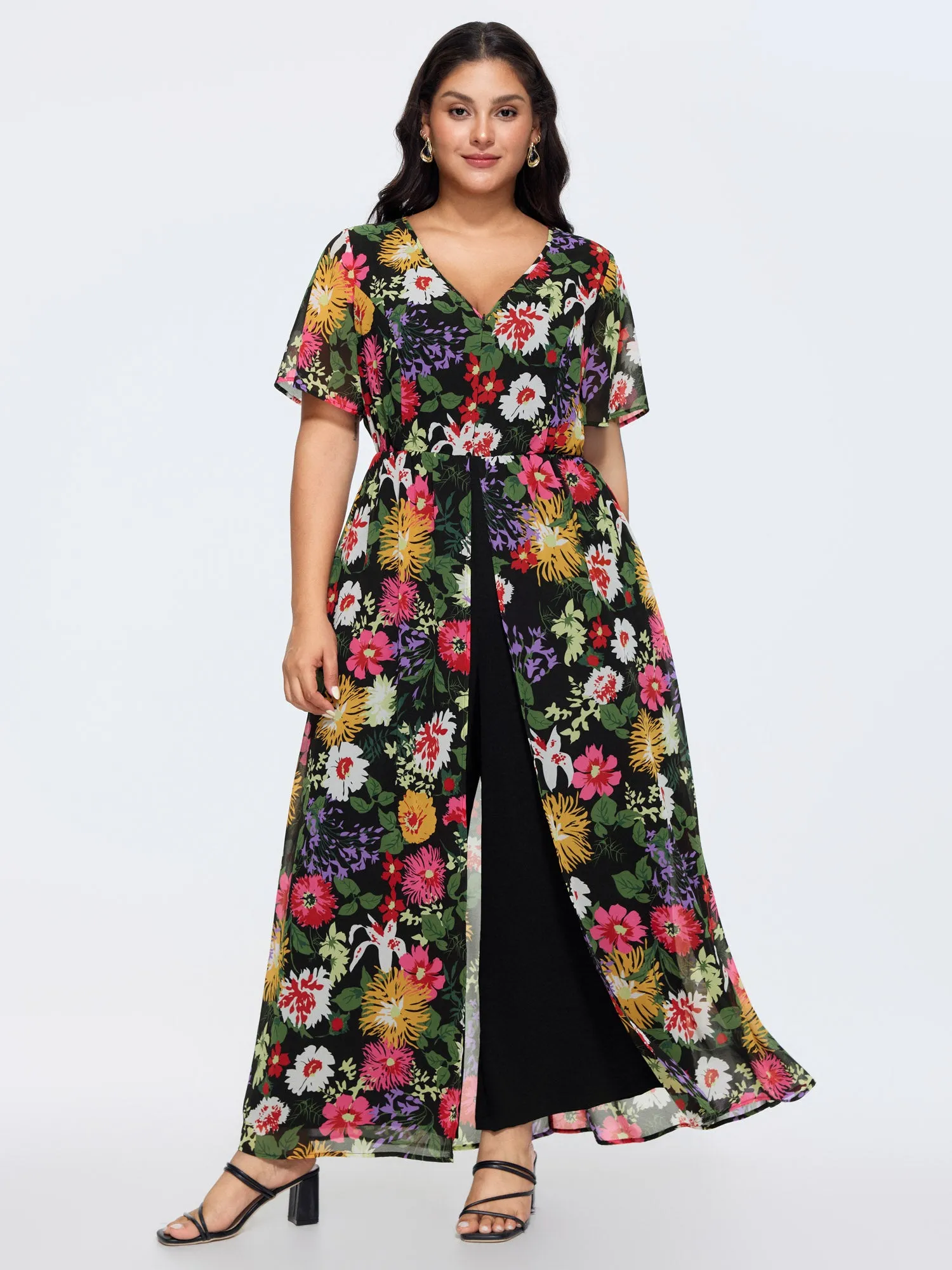 Hidden Zipper Floral Layered Pockets Jumpsuit sold by Bloomchic