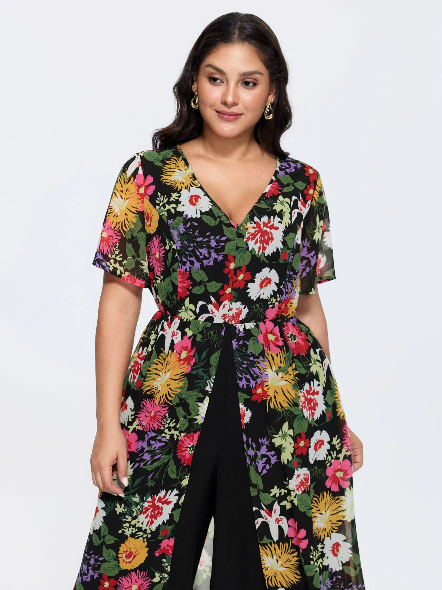 Hidden Zipper Floral Layered Pockets Jumpsuit sold by Bloomchic product image thumbnail 3