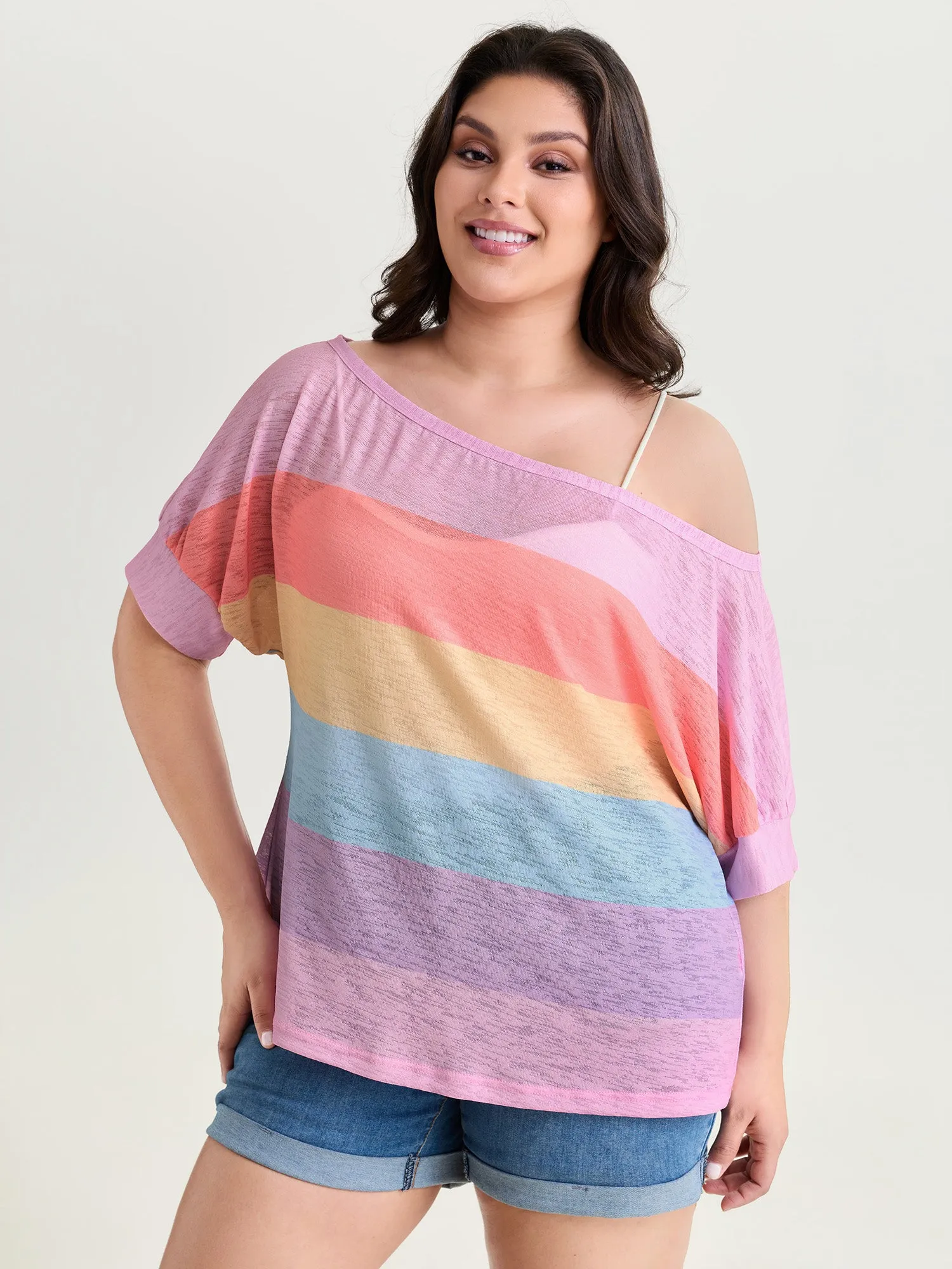 Sheer Colorblock One-Shoulder T-Shirt sold by Bloomchic product image thumbnail 2