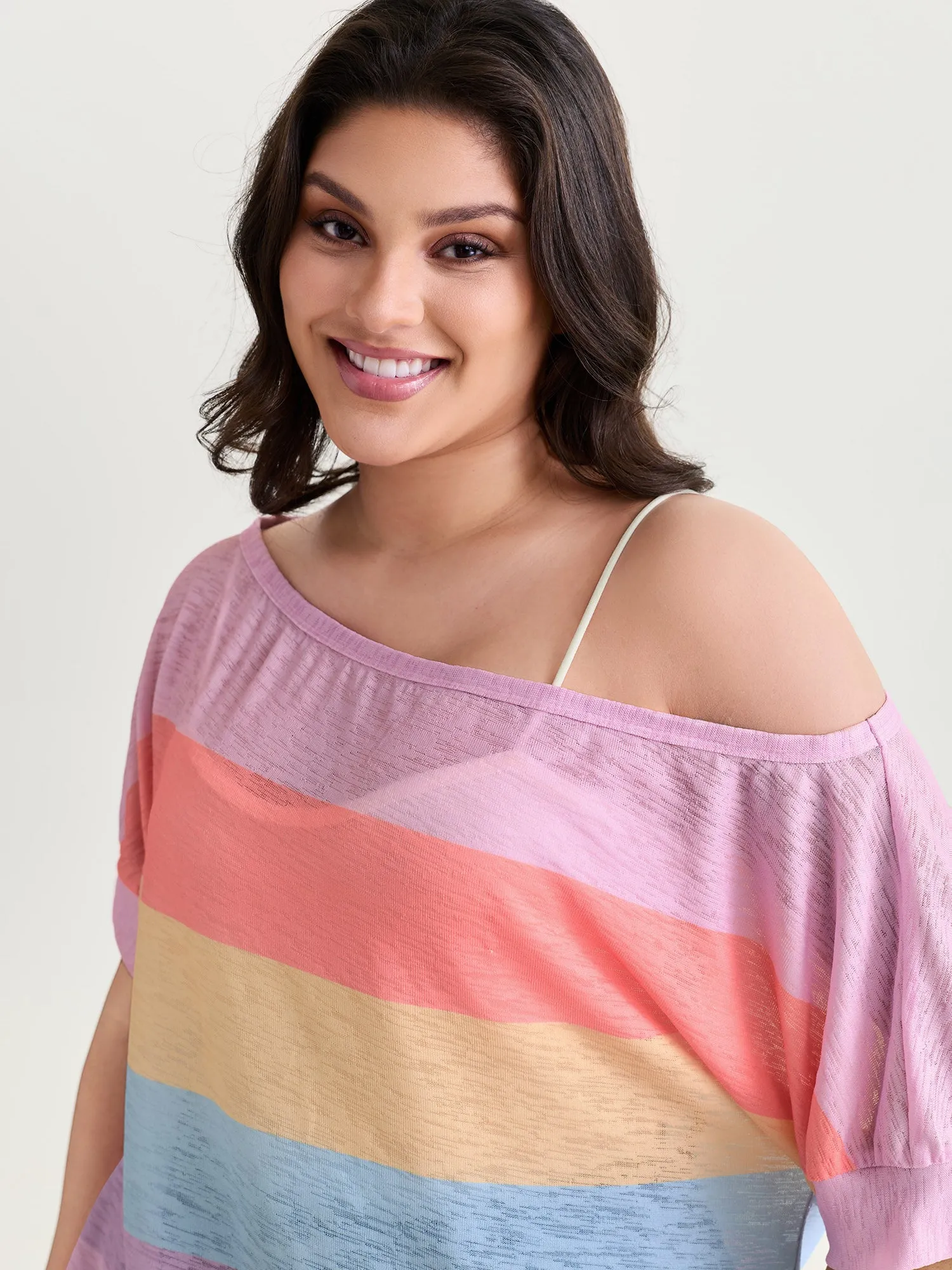 Sheer Colorblock One-Shoulder T-Shirt sold by Bloomchic product image thumbnail 4