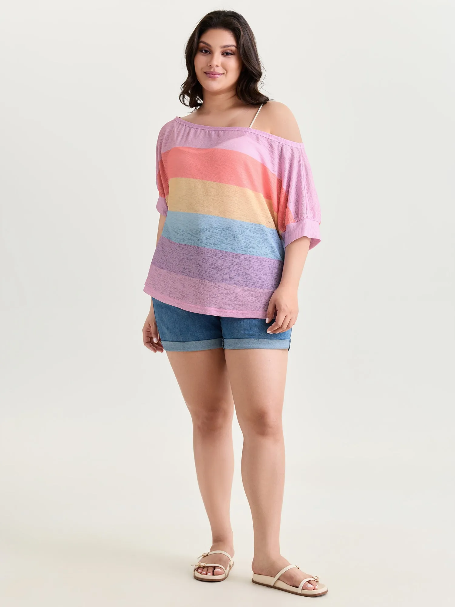Sheer Colorblock One-Shoulder T-Shirt sold by Bloomchic product image thumbnail 3