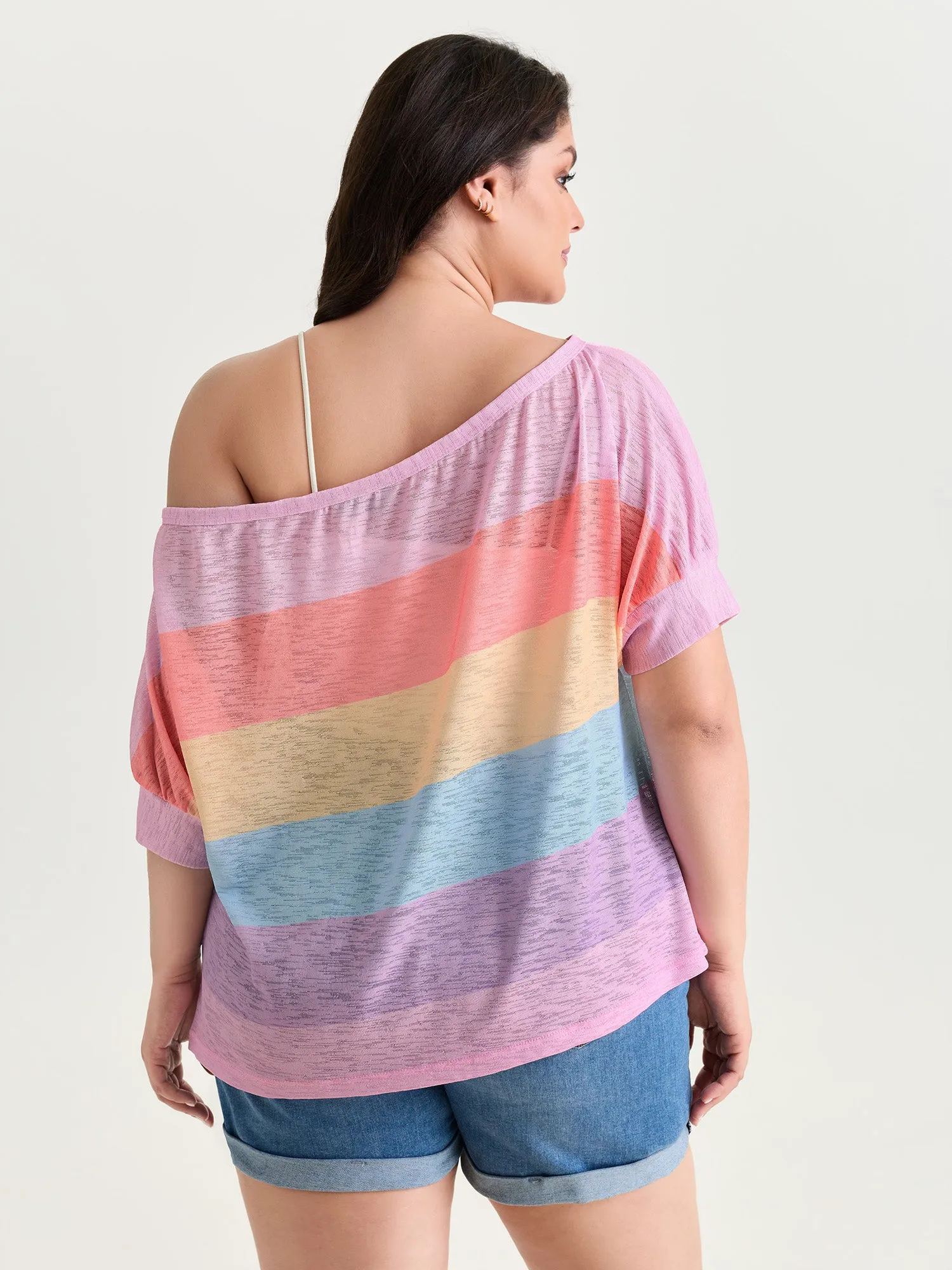 Sheer Colorblock One-Shoulder T-Shirt sold by Bloomchic product image thumbnail 5