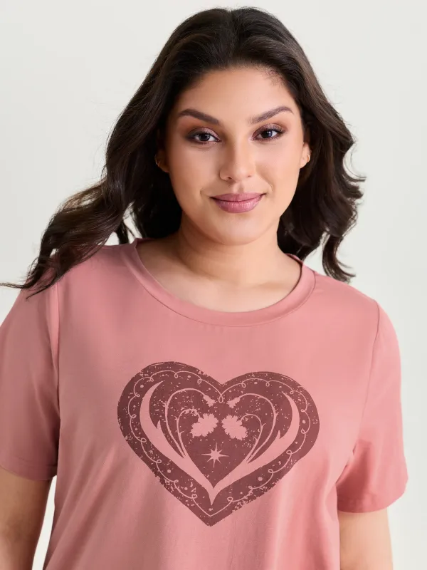 Cotton Stretchy Heart Print T-Shirt made by Bloomchic