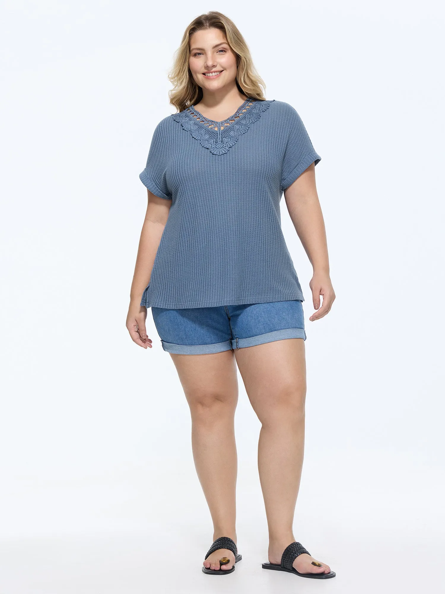 Cut-Out Lace V-Neck Plain Knit Top sold by Bloomchic product image thumbnail 3