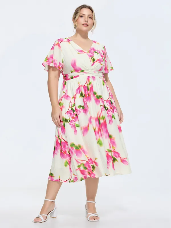 Floral Print Waist-Defining Midi Dress made by Bloomchic