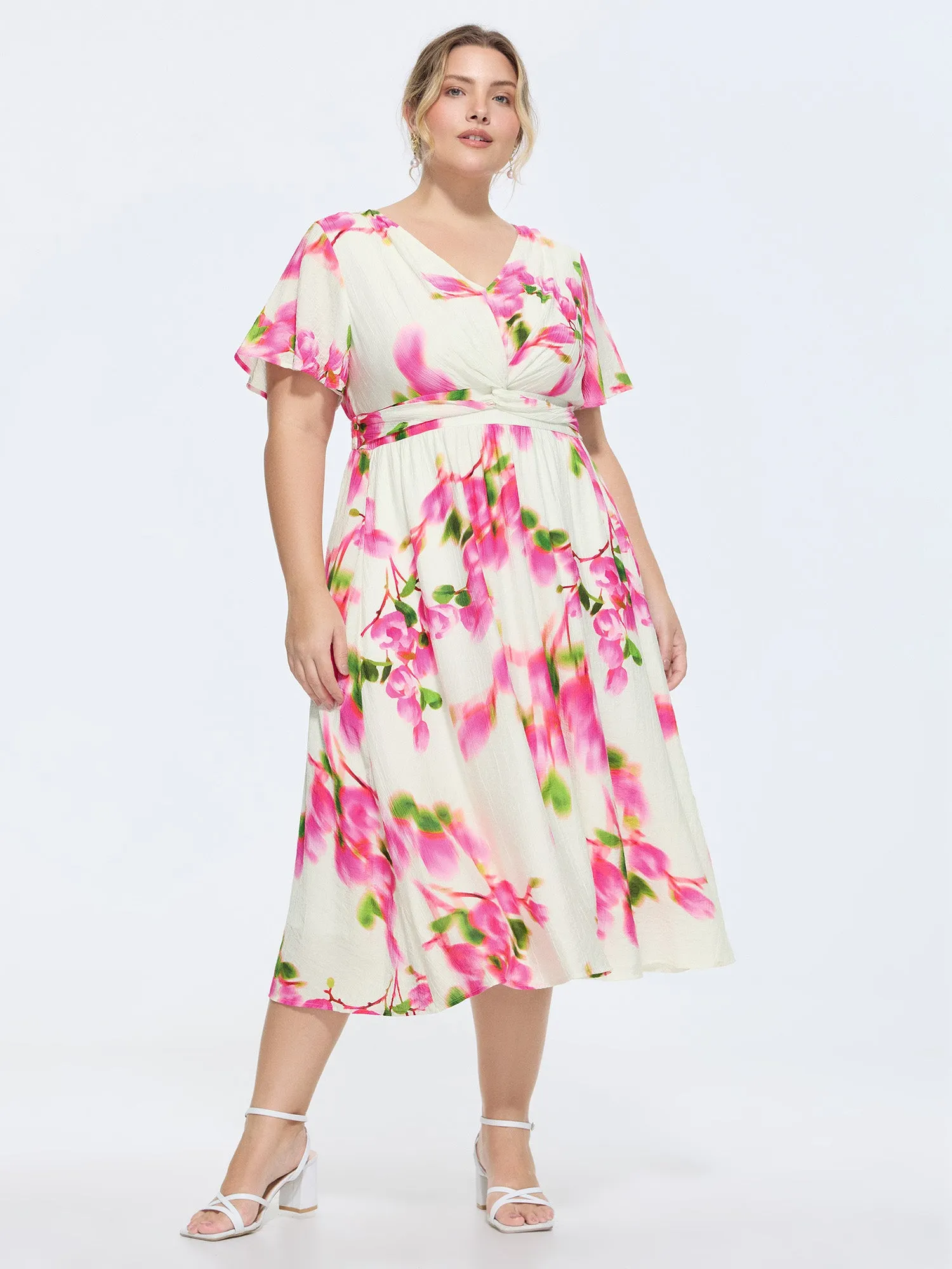 Floral Print Waist-Defining Midi Dress sold by Bloomchic