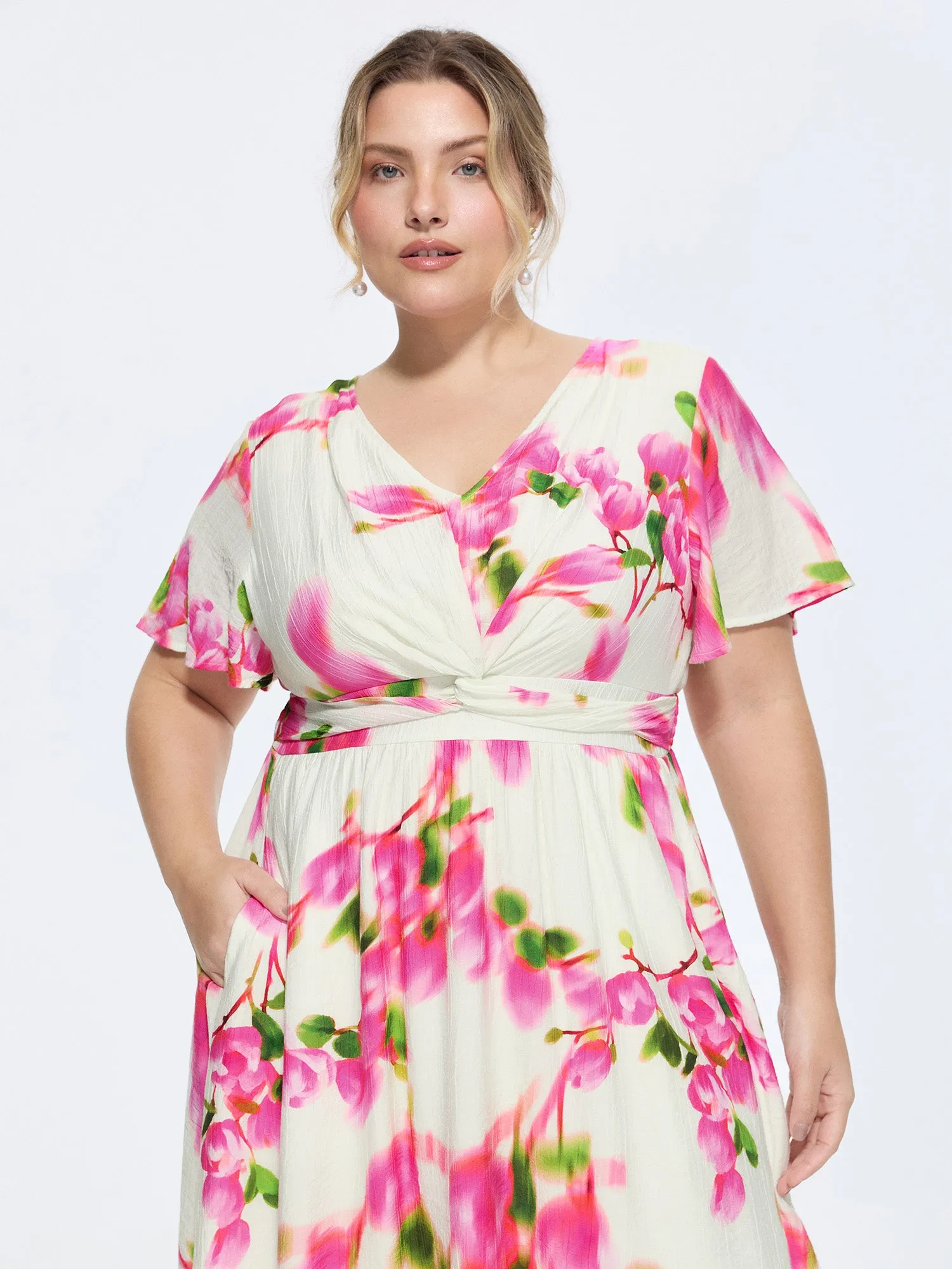 Floral Print Waist-Defining Midi Dress sold by Bloomchic product image thumbnail 3