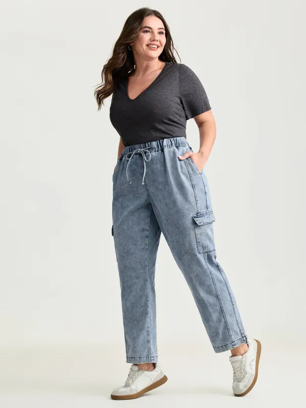 Stretchy Elastic Waistband Skinny-Fit Jeans made by Bloomchic