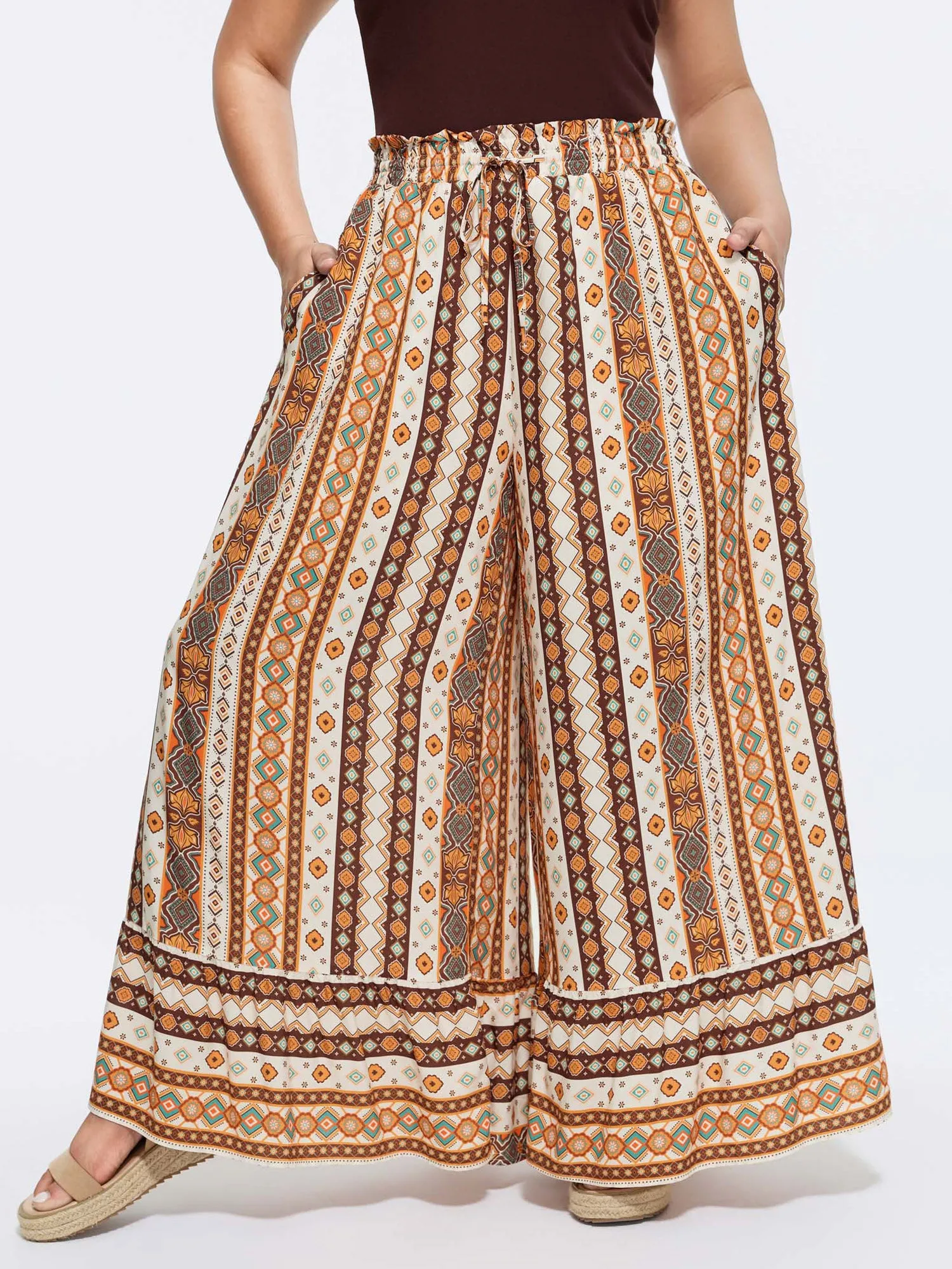 Striped Print Stretchy Waist Wide-Leg Pants sold by Bloomchic